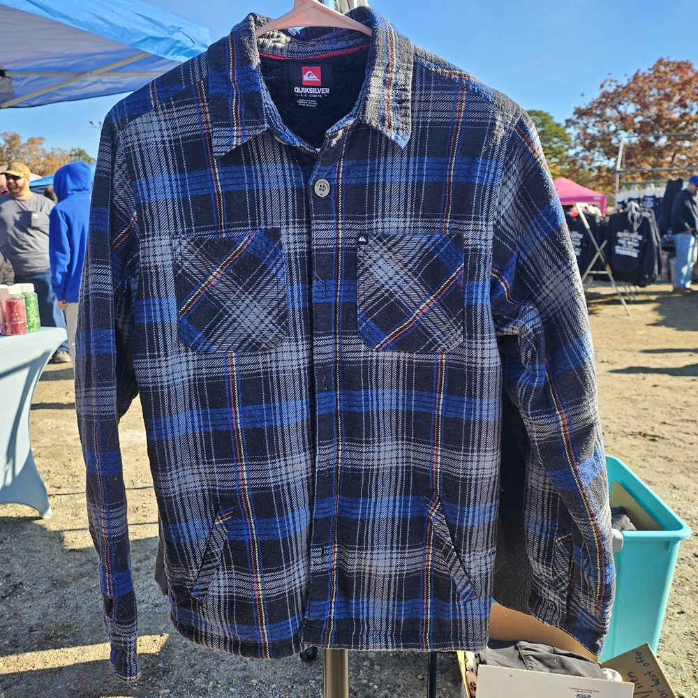 Quiksilver Unisex Blue Gray Plaid Fleece Flannel Jacket